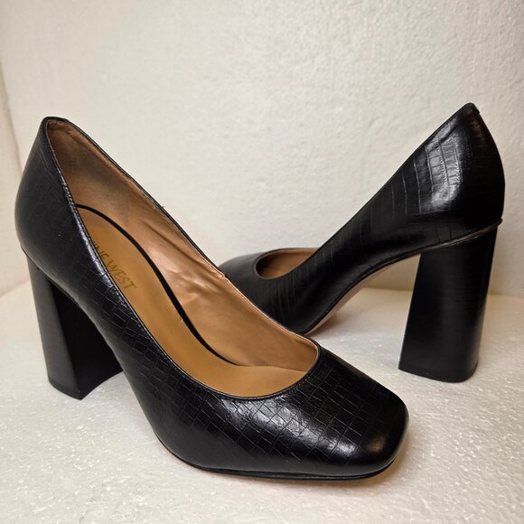 Nine West Begonia Women’s Black Leather Crocodile Block Heel Pumps Shoes - 6 - Picture 1 of 12